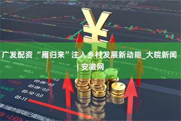 广发配资 “雁归来”注入乡村发展新动能_大皖新闻 | 安徽网